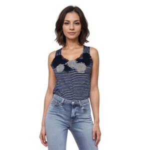 Lavish Maternity Navy & Gray Stripped Floral Tank Top Size S